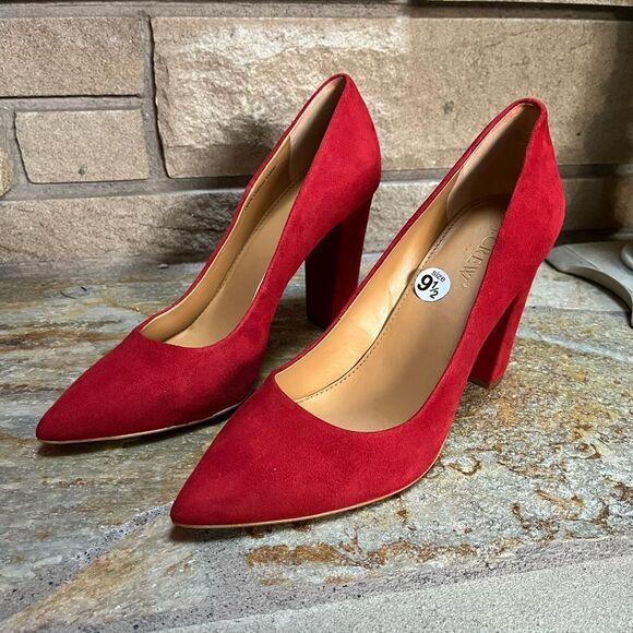 J CREW Burgundy Merlot Red GENUINE LEATHER suede Italy High Heels Pumps Sz 9.5 - Picture 2 of 10